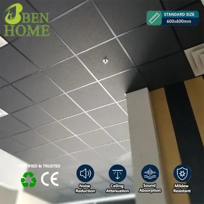 Textured Black Perforated Square Mineral Fiber Lightweight Fireproof Soundproof Board for Cinema Modern Commercial Spaces