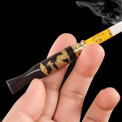 2022 Luxury Ebony Carved Dragon Mouthpiece Retro Removable Filter for Coarse Smoke and Fine Cigarette Men's Retro Style