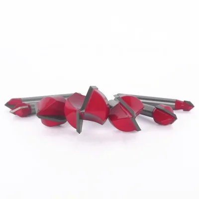 Red 1/4" Handle V-Shaped Cutter Set 7 PCS 3D Milling and Engraving Tool Kit for Woodworking