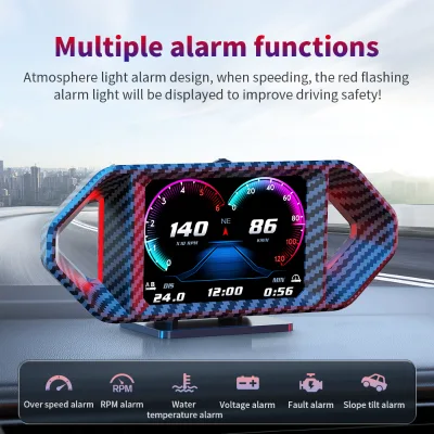 P26 Windshield HUD for Car with Over Speed Slope Tilt RPM & Water Temp Alarms LCD Display