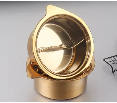 Gold Stainless Steel Thicken Small Hot Pot With Divider 16cm/18cm for Induction Cooker