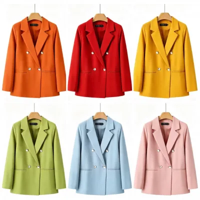 2026 Solid Color Women's Knit Blazer Coat-Long Sleeve Slim Fit Single Breasted Button Closure Plus Size Office Lady
