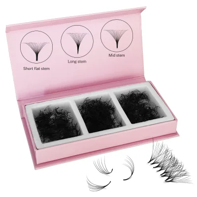 High Quality Promade Lashes Packaging 3D Silk Pro Made Lashes Short Stem Lashes Pro Made Fans Box Storage Eyelash Extensions 20D