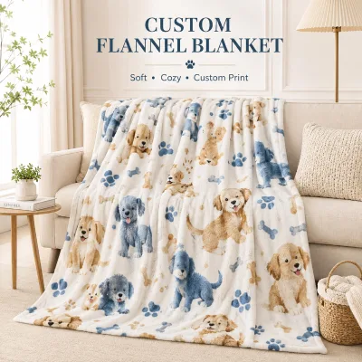 Low MOQ OEM Digital Print 100% Polyester Flannel Fleece Blanket Custom Design Cozy Throw Photo Blanket