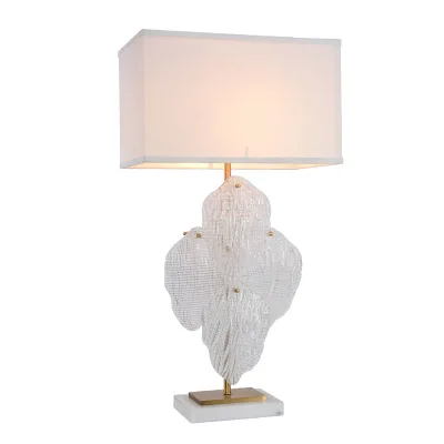 Hotel Living Room Sofa Corner Bedroom Art Decorative Mulberry Leaves Luxury Glass Led Table Lamp