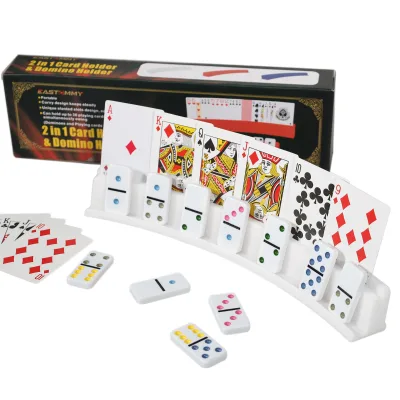 EASTOMMY 2 in 1 Playing Card Holder, Domino Stand Holder, Anti-Slip Holders, Set of 4 Stackable Trays