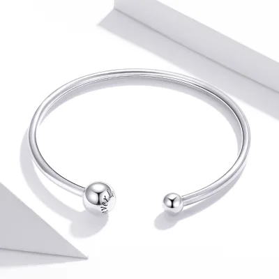 Fine Silver Jewelry Simple Stretch 925 Sterling Silver Beads Bangle Bracelet Custom 14k 18k Gold Plated SCB198