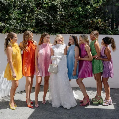 Colorful Halter Neck Draped Satin Mini Bridesmaid Dresses for Wedding Custom Made Women Multi Color Party Gowns