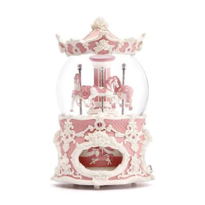 Favourite 150MM Pink Carousel Musical Water Globe for Art & Collectible Custom Music