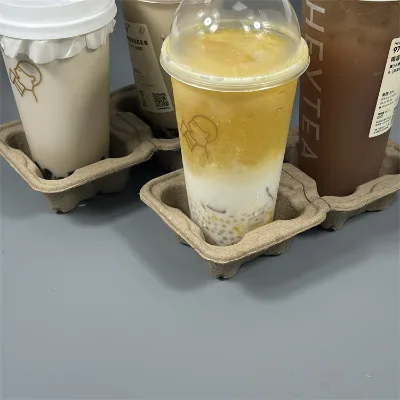 2 Cups Pulp Tray Beverage and Coffee Cup Internal Support Tray Kraft Paper Pulp Bamboo Pulp Tray the Size Can Be Customized