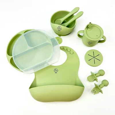 New Born Silicone Baby Feeding Kit Set High Chair Plate Divider Bowl Waterproof Bib Mat Other Baby Feeding Nursing Products
