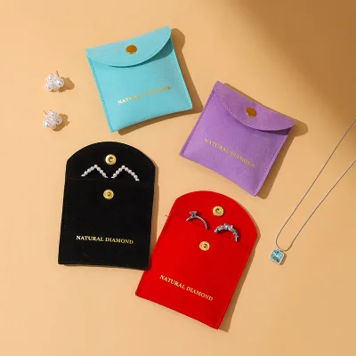 A1 Wholesale Colorful Luxury Square Microfiber Pouches Custom Logo Button for Ring Earring Necklace Packaging
