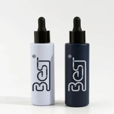 30ml 50ml 60ml Custom Matte White Flat Shoulder Glass Bottle with Black Dropper Luxury Glass Serum Dropper Bottle