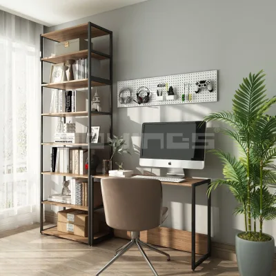 Premium Modular Storage Shelving System Metal Frame Bookcase With Desk for Modern Home Organization