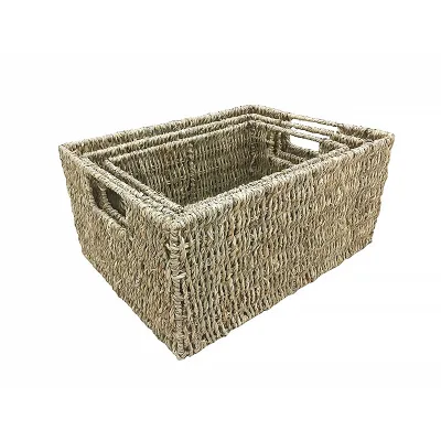 Handcrafted Natural Seagrass Baskets Storage Manufacturer Seagrass Basket with Handles Suitable for Home Decor
