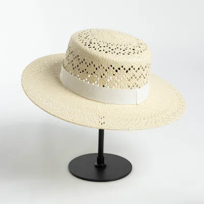 Spring and Summer New Fashion and Leisure Hollow Hand Woven Wide Eaf Paper Grass Outdoor Sun Protection and Sunshade Straw Hat
