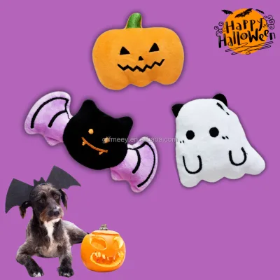 Halloween Squeaky Dog Plush Toy Cute Bat Pumpkin Ghost Stuffed Dog Toys for Puppy
