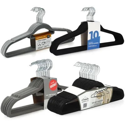 LINDON Big Box Store Department Store Non-Slip Flocked Velvet Hangers with Custom Display Card