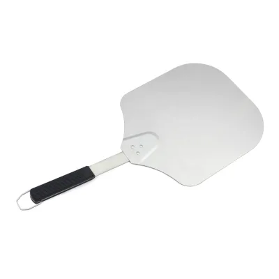 Wooden Handle Stainless Steel Pizza Peeler Turning Peel Indoor/Outdoor Baking Square-shaped Pizza Cutter Screen Kitchen Tool