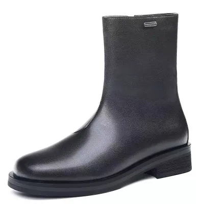 New Rubber Outdoor Hiking Spring Autumn Platform Casual High-top British Style square Toe Ankle Boots Fleece-lined Men's