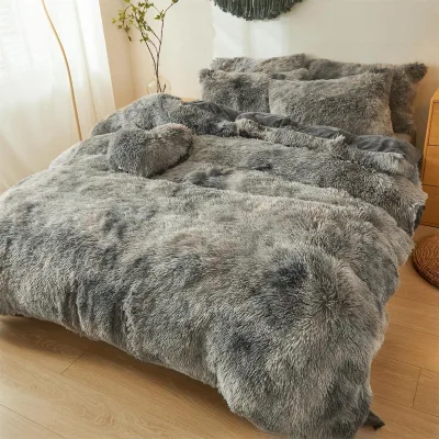 Wholesale Luxury Tie Dye Multi-Color Faux Fur Fluffy Comforter Sets Queen/King Custom Duvet Cover Quilted Polyester Bed Bedding