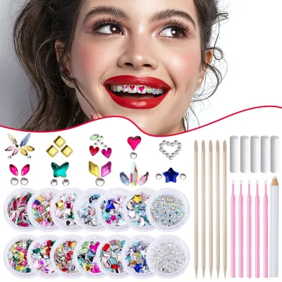 Multi-Purpose DIY Crystal Tooth Decoration Tool Kit Adhesive Featuring Moon Star Design Oral Hygiene Fashion Teeth Oral Hygiene