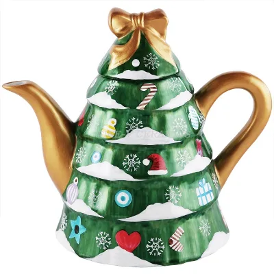 Ins European Style Ceramic Ornaments Am Hot Selling Specialty Hand-painted Tea Set Hand-painted Christmas Tree Teapot