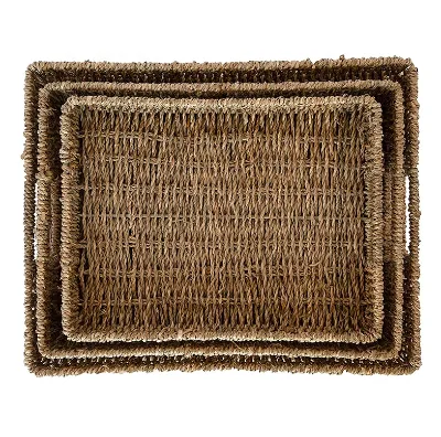 Woven Bolga Rectangle Handmade Flat Wholesale Best Selling Set of 3 Natural Planter Baskets For Seagrass Storage Basket Box
