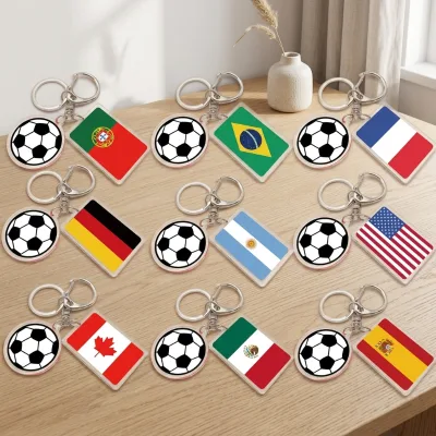 New Souvenir Country Flag Football Acrylic Keychain Pendant Gift for 2026 Soccer Fans Cheering