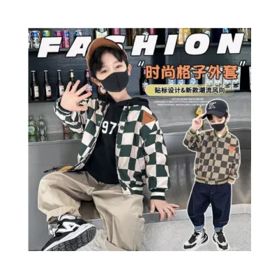 Factory Wholesale New Spring and Autumn Boy Long Sleeve Casual Cartoon Baseball Clothing Children's Personalized Checkered Top