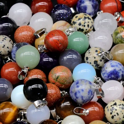Assorted 16mm Polished Crystal Sphere Pendants Natural Stone Agate Round Ball Charms Pendant for DIY Necklace Jewelry Making