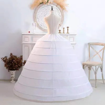 High-quality Oversized Bridal Wedding Dress 6 Hoops Yarn Dyed Nylon Material Ruffled Design Big Ball Standard Petticoat