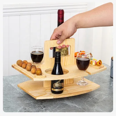 Wholesale Portable Multi-Layer Wooden Wine Rack for Outdoor Picnics Camping & Fruit Display-Removable Ice Buckets Beverage