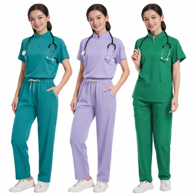 Oem Customize logo Design Embroidery Stand-up Collar Zipper Surgical Gowns Doctors Nurses Dental Work Hotel Chef Uniforms