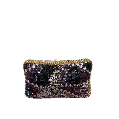 New European American Retro High-end Genuine Leather Evening Clutch Featuring Heavy Beading Crystal Embellishments Pearl