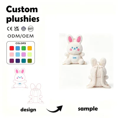 Custom Plushie Bunny Backpack Cartoon Animal Leather Belt Crossbody Bag with Embroidery logo for Girl Students Shopping