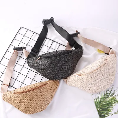 2024 Bohemian Beach Factory Direct Wholesale Crochet Chest Bag Straw Weaving Waist Fanny Pack With Adjustable Strap
