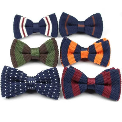 Men Neck Ties Tuxedo Knitted Bowtie Thick Double Deck Pre Tied Adjustable Knitting Casual Ties