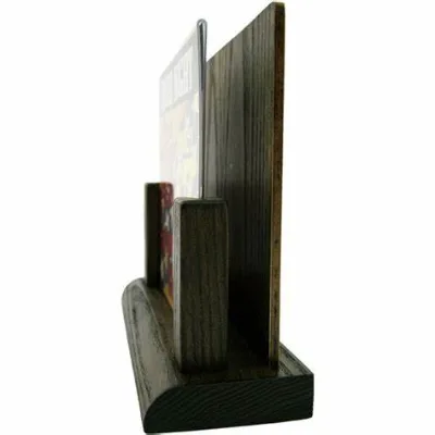 Custom Shape Luxury Menu Card Holder Table Stand Menu Holder Acrylic Top A4 Size Black Paint Wood Menu Holder