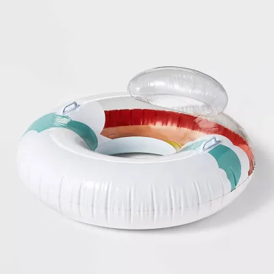 Premium Round Inflatable Swim Tube with Built-in Pillow, Durable Adult Water Float for Pool Beach Comfort & Recreation Use