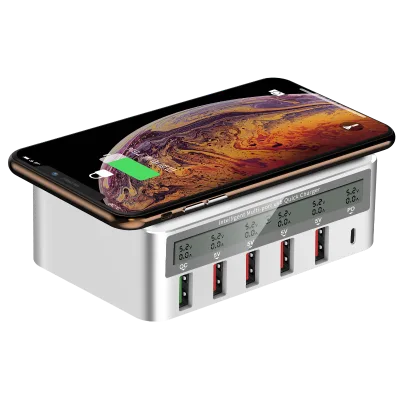 40W QC 3.0 6-Port Multi-Interface Wireless USB Charging Station Fast Charger Promotional Power Bank