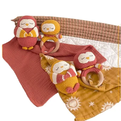 Cotton Blanket Crochet Rattle 100% Cotton Muslin Baby Custom Crochet Toy for Baby Kid Gift
