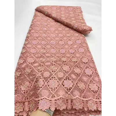 French Cord Lace Fabric Soft Pink Floral Pattern Sequins Delicate Lace Bridal Fabric