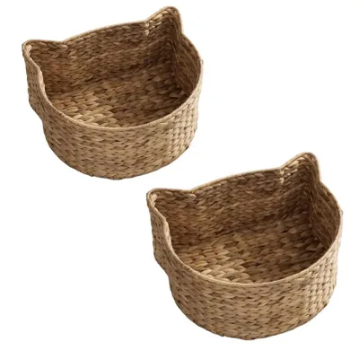 Big Cat Shape Water Hyacinth Basket Plant Hand Woven Box Firewood Basket