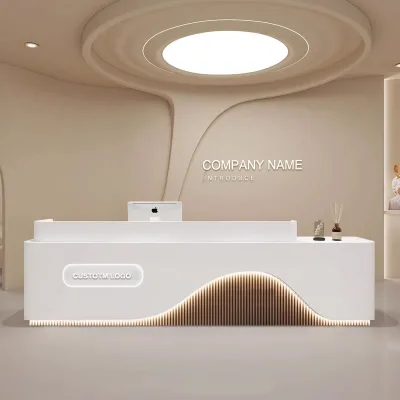 Front Desk Reception Counter Table Modern Design Customized Beauty Counter Wood Hospital Office Desk White Small Luxury Salon