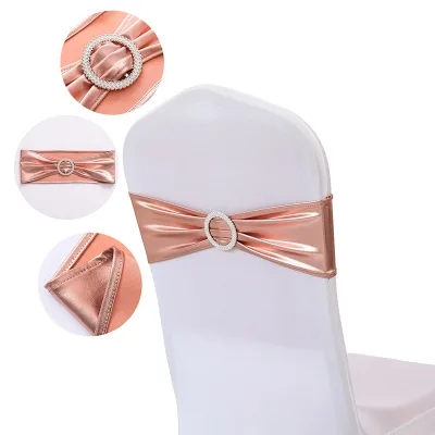 Rose Gold Elastic 100% Polyester Washable Reusable Chair Sashes Wedding Banquet & Event Decorative Chair Covers 13x35cm