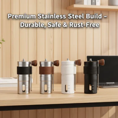 Portable Manual Coffee Grinder - Hand Crank Burr Mill with Adjustable Settings, Stainless Steel for Travel Camping Office