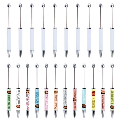 DIY Metal Craft Blank White Beaded Pen for Sublimation Sublimation Pen Blank Waterproof Add Beads Decorated Sublimation Pens