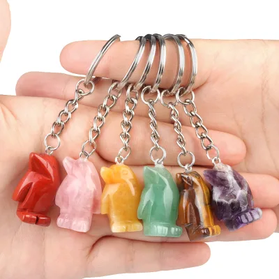 Mini Cute Penguin Keychain Natural Crystal Hand Carved Animal Pendant Key Chain Rings Bag Car Charms Gifts for Penguin Lover