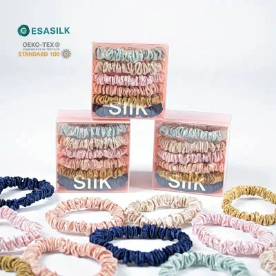 Wholesale Luxury 100% 6A Mulberry Silk Hair Elastics 22 Momme Shiny Silk Scrunchies Sweet Style 6 Momme Hair Scrunchie Elastic